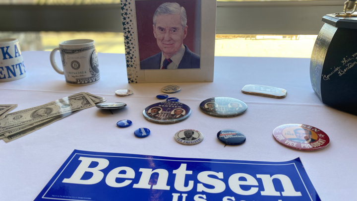 Memorabilia from Bentsen's time in politics adorns a table.