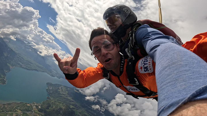 Skydiving above Switzerland.