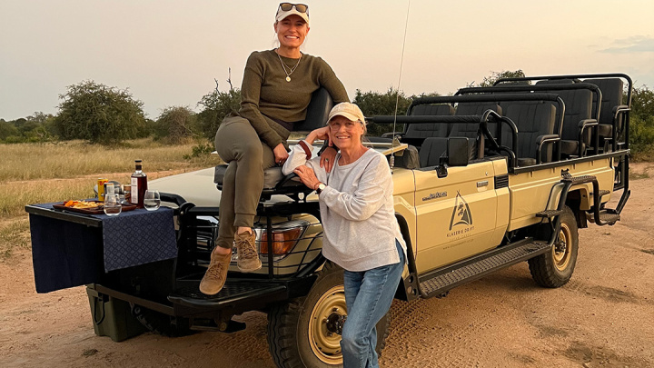 The people on safari in Africa.