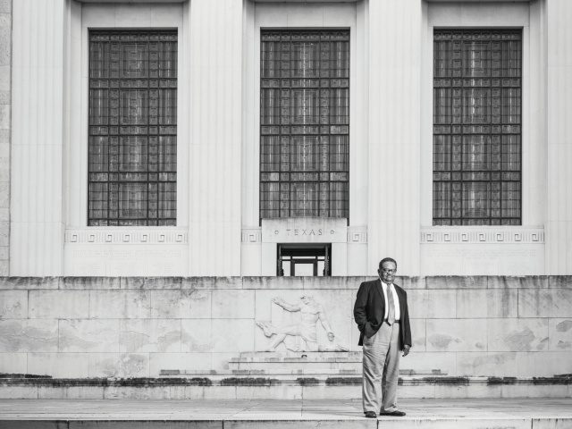Willie C. Jordan Jr. on the steps of the UT Tower.