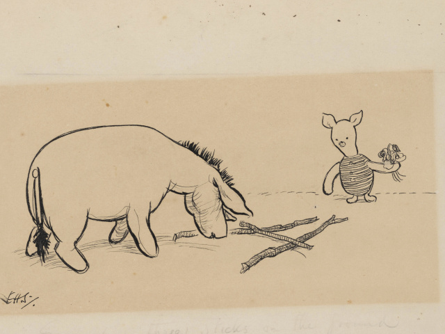 Eeyore has three sticks on the ground