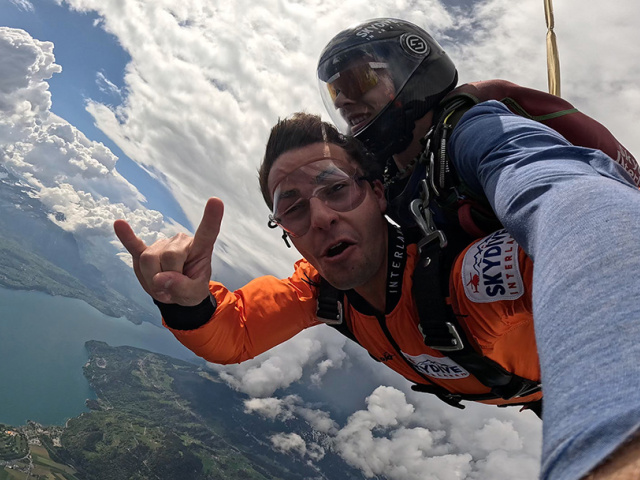 Skydiving above Switzerland.