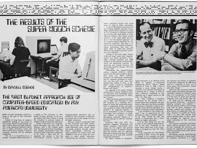 Photo of the first use of computer-based education at UT.
