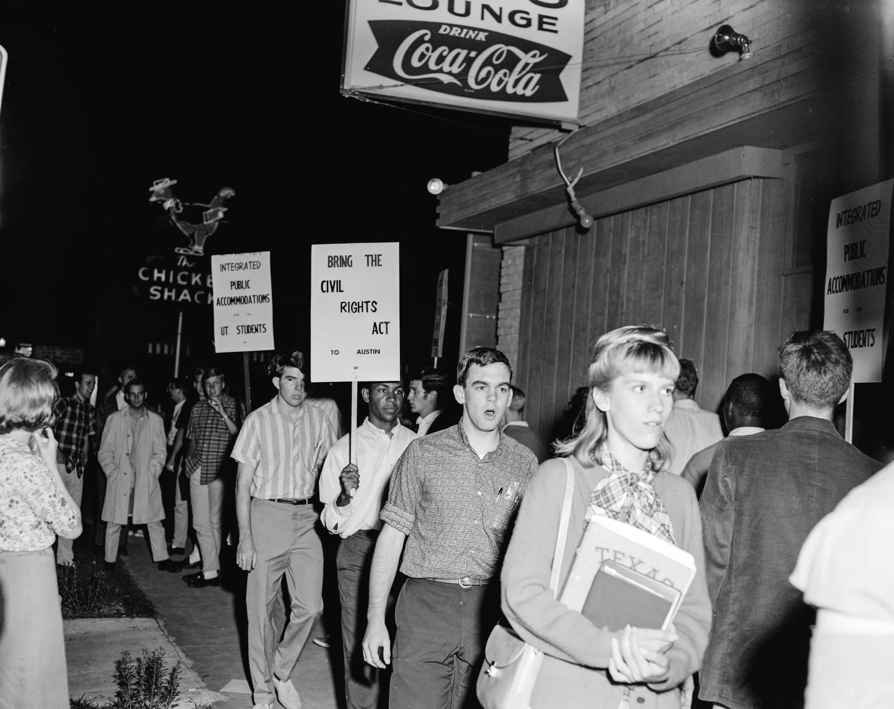 UT students protesting the segregation policies at Austin restaurants.