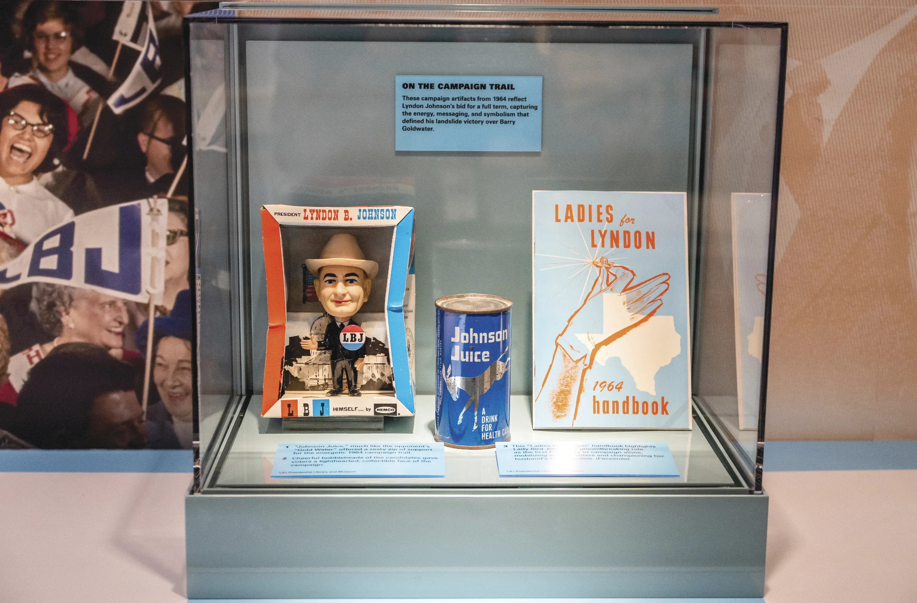 Items on display at the new exhibit of the LBJ Presidential Library.